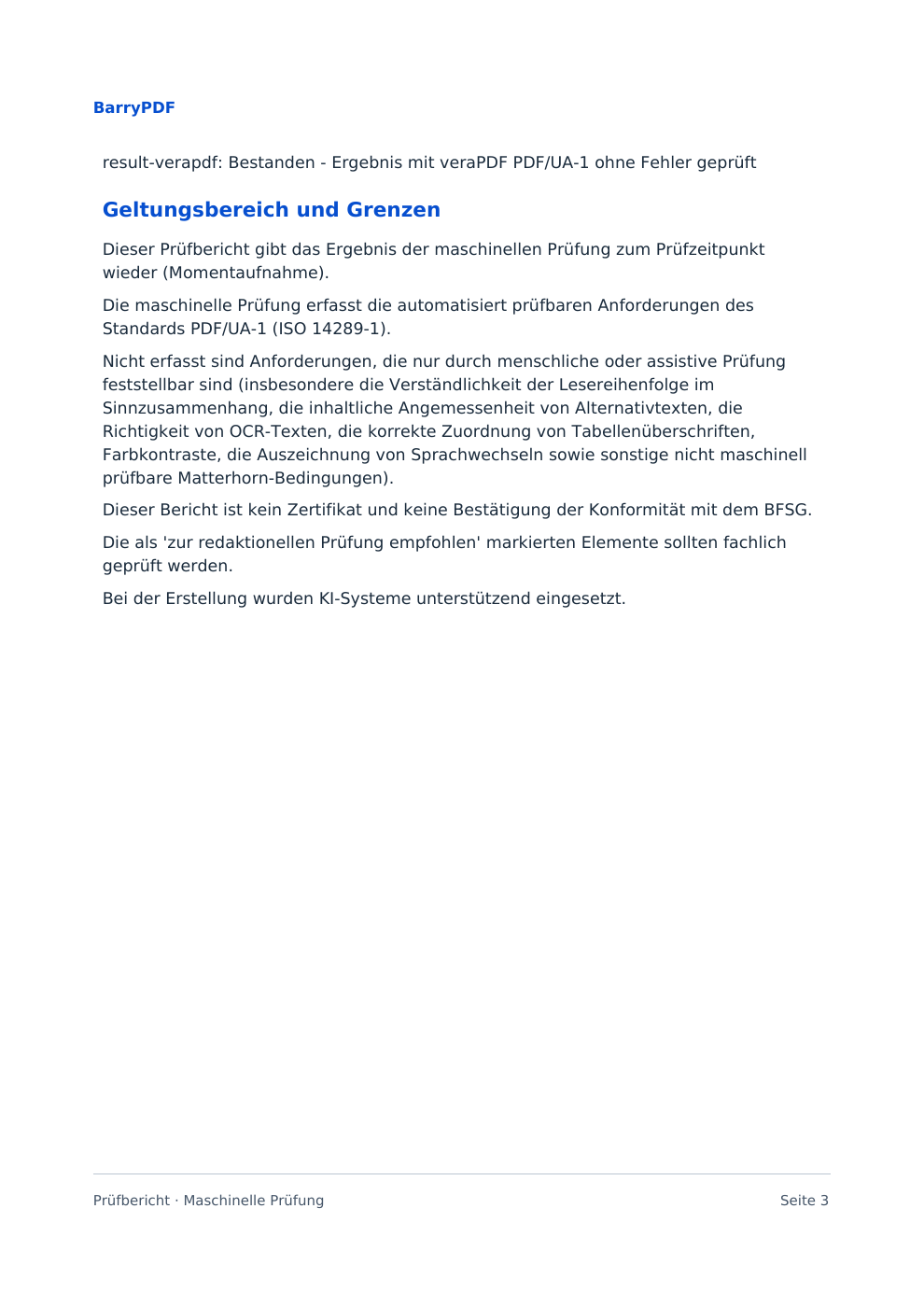 Prüfbericht: Seite 3 des synthetischen Teamtag-Beispiels